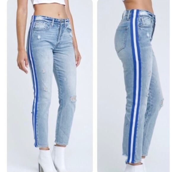 Pistola Denim - Pistola Nico Light Wash Distressed Side stripe Mom Jeans sz 28
